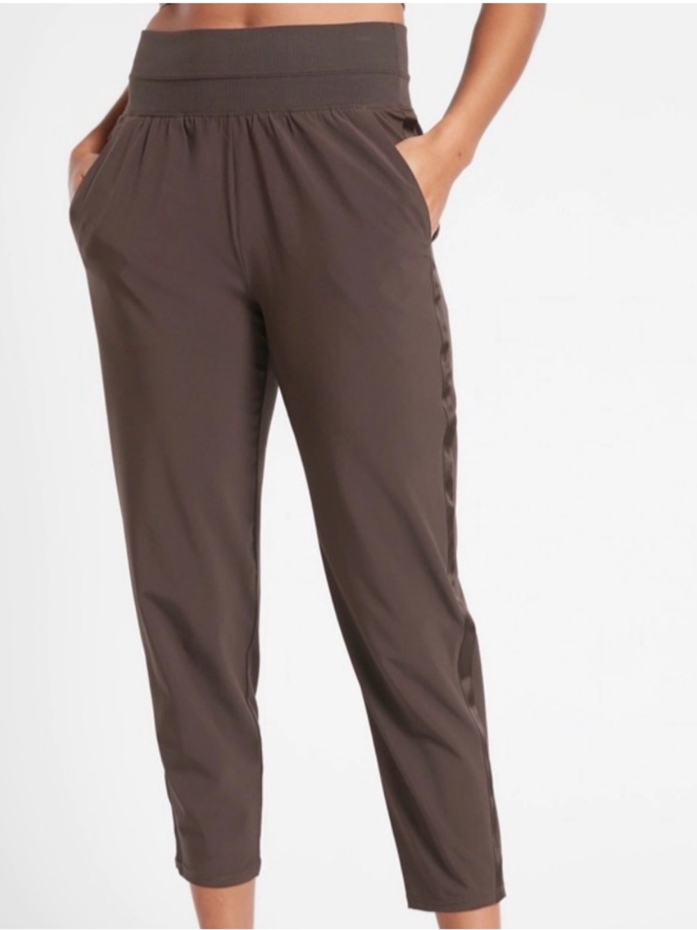 Athleta Nolita Cropped Performance Pants with Satin Side Stripe